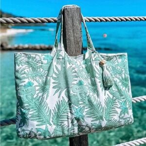 Seabird Society The Motherload Tote Bag Green Palm Beach Tropical Canvas XL